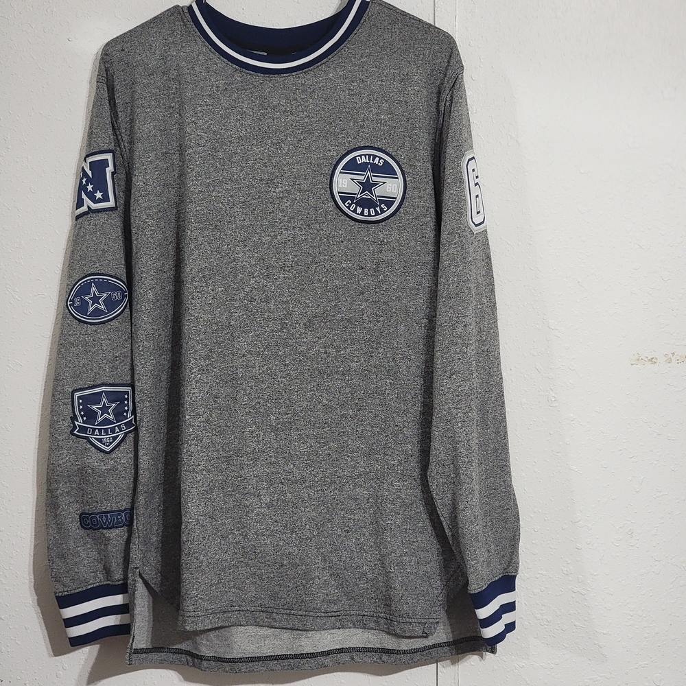 Dallas Cowboys Sweater Mens Large Gray Longer Length Patches Pullover